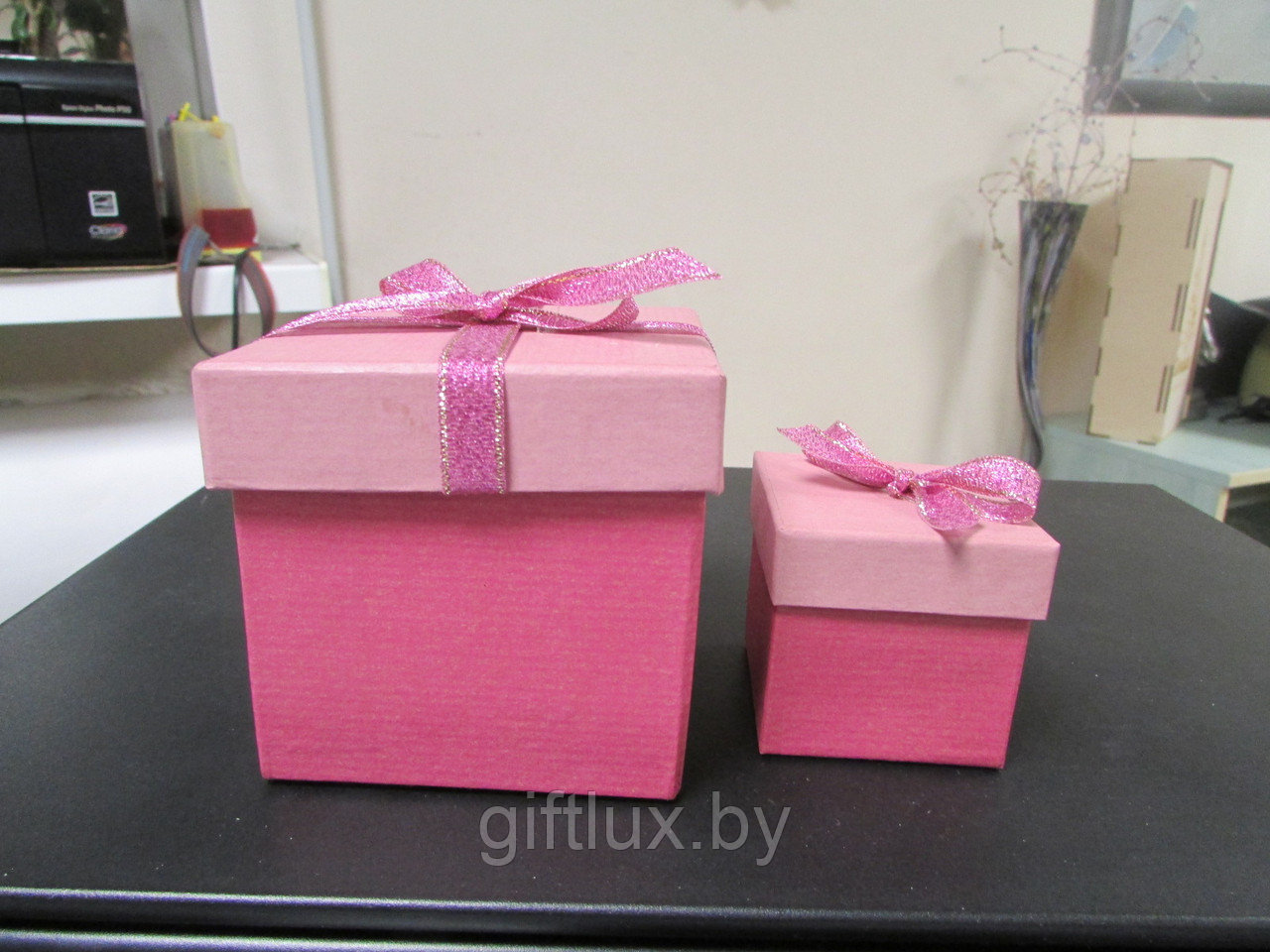 Набор Коробок с бантом Кубик "Однотон"(2шт.) 5*5*5см, 8*8*8 см розовый