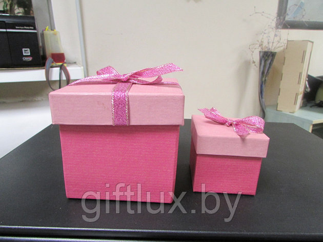 Набор Коробок с бантом Кубик "Однотон"(2шт.) 5*5*5см, 8*8*8 см розовый, фото 2