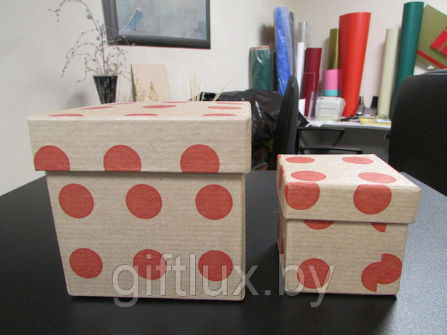 Набор Коробок  Кубик "Горох"(2шт.) 5*5*5см, 8*8*8 см красный, фото 2