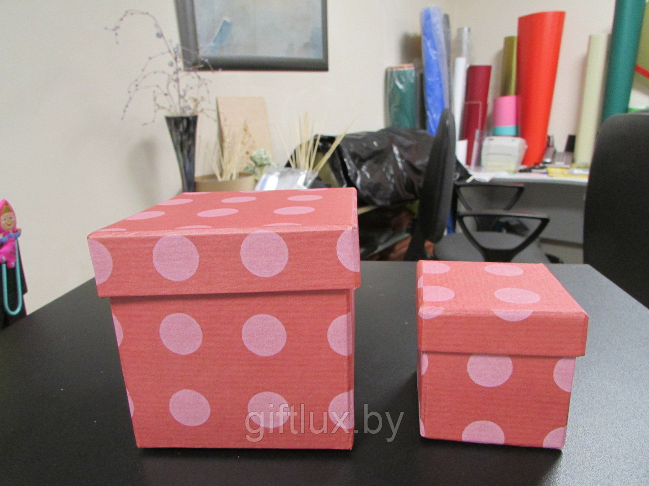 Набор Коробок  Кубик "Горох"(2шт.) 5*5*5см, 8*8*8 см розовый