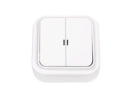 Выключатель 2 клав. (открытый, 10А) со световой индикацией, белый, Пралеска, BYLECTRICA