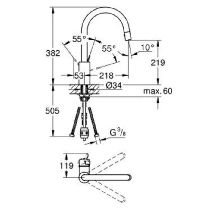 Смеситель для кухни GROHE Eurosmart Cosmopolitan 31481001 - фото 2 - id-p110331338