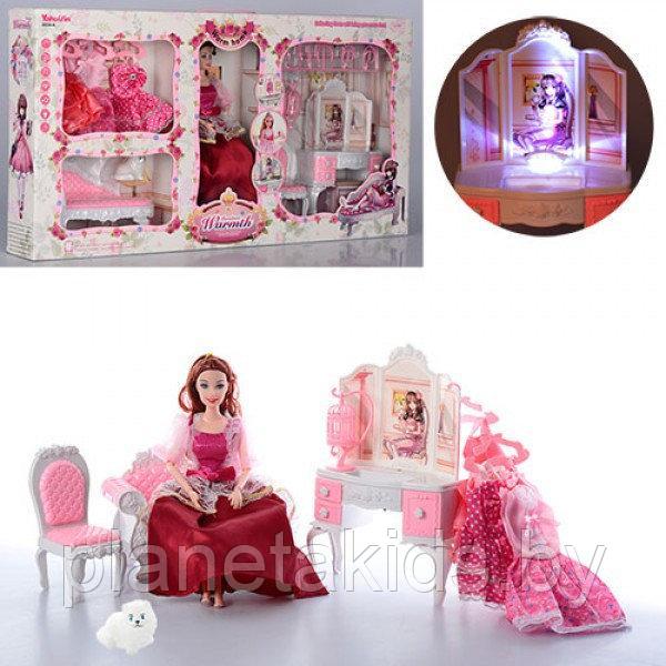 Набор кукла типа барби шарнирная с мебелью (свет,звук), платья, 6954-A