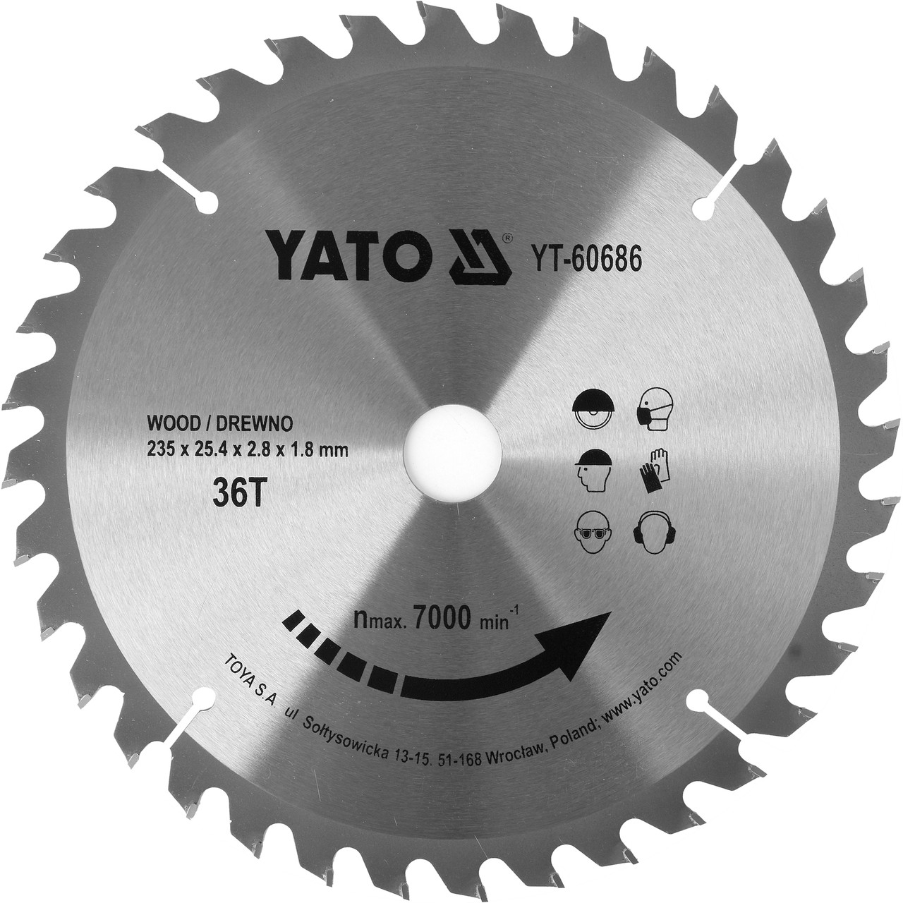 Диск пильный по дереву 235/25,4 36T YT-60686