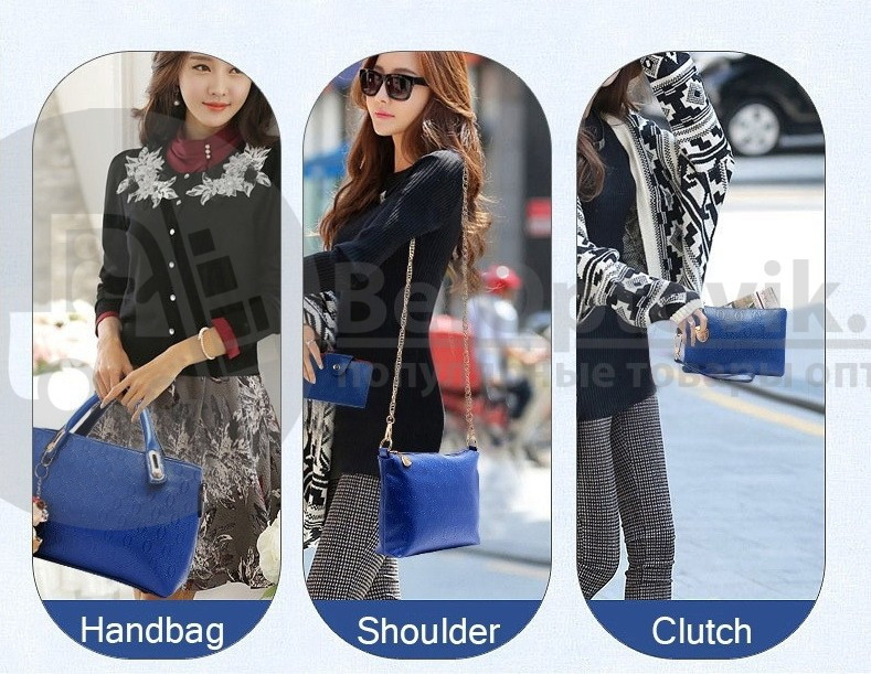 Комплект сумочек Fashion Bag под кожу питона 6в1 Чёрний - фото 7 - id-p110370003