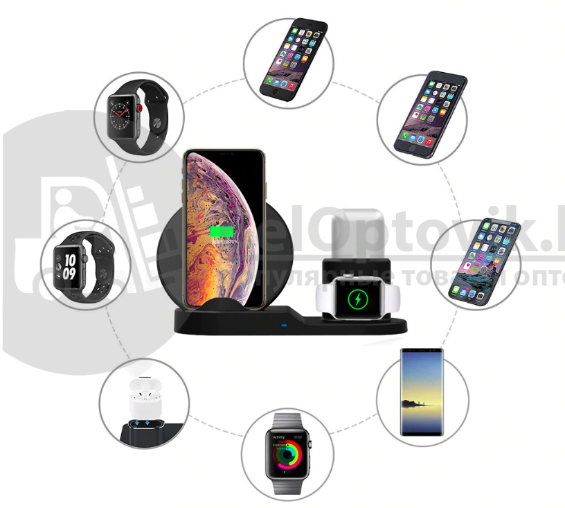 Беспроводное зарядное устройство FastCharge 3in1 Airрods iРhone Aррle Watch Чёрное - фото 6 - id-p110370095