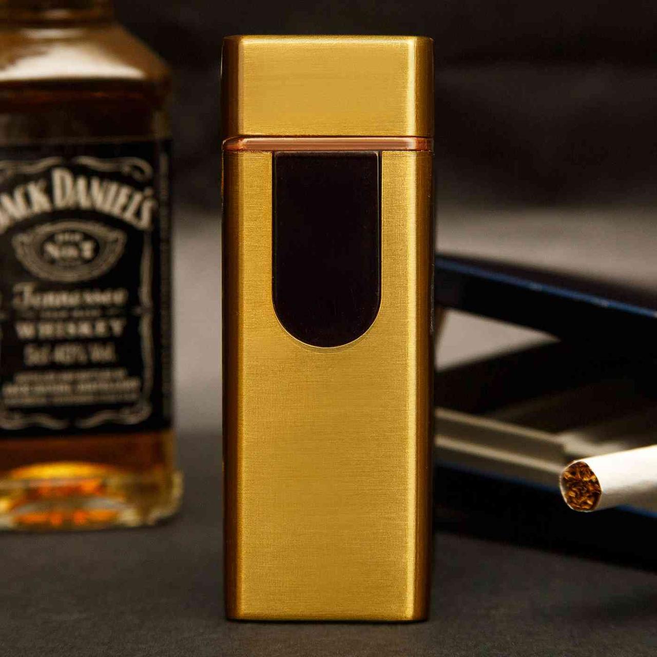 USB Зажигалка Lighter сенсорная с каймой Золотая полуокруглый дисплей - фото 1 - id-p110385363