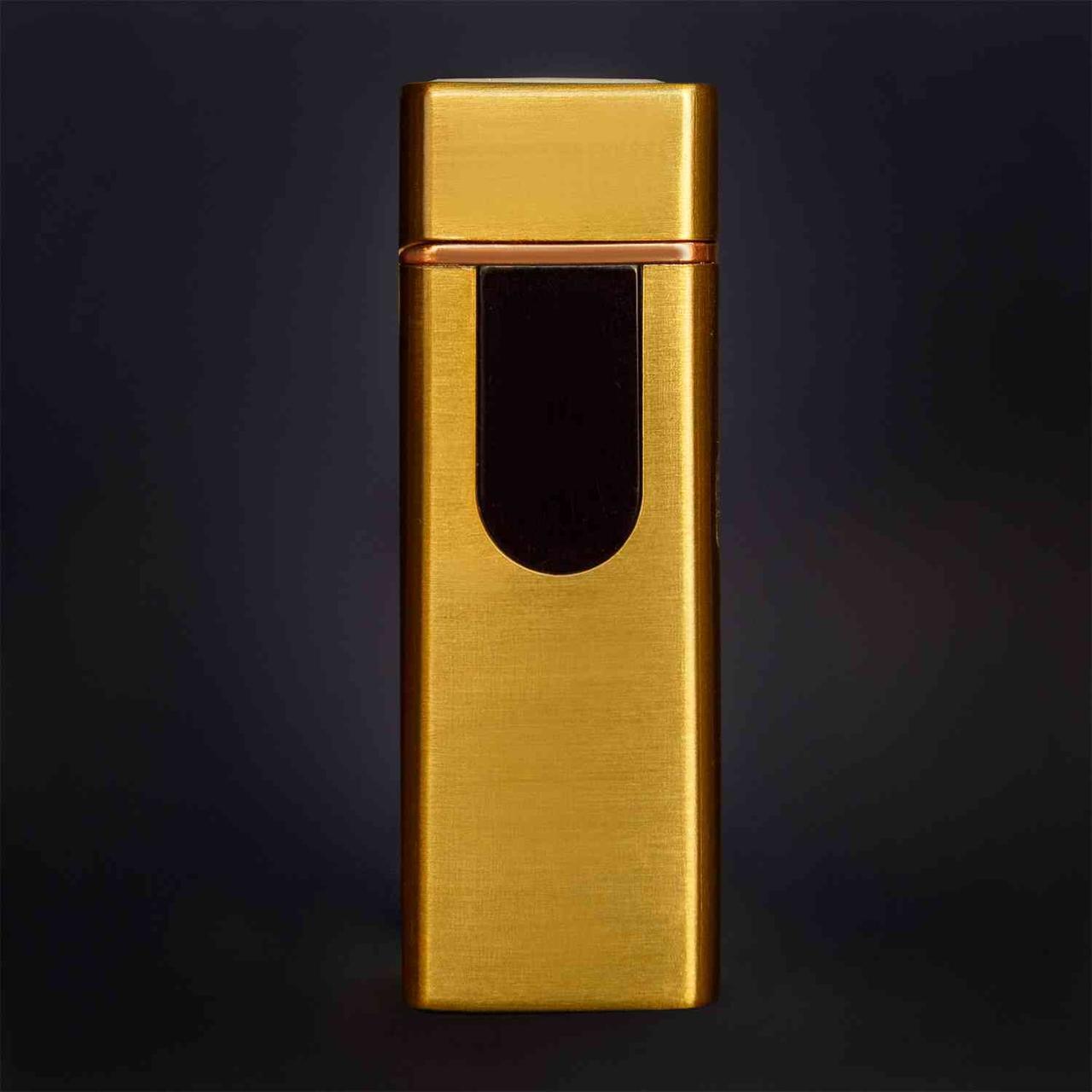 USB Зажигалка Lighter сенсорная с каймой Золотая полуокруглый дисплей - фото 5 - id-p110385363