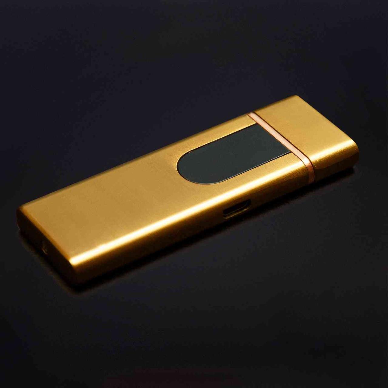 USB Зажигалка Lighter сенсорная с каймой Золотая полуокруглый дисплей - фото 6 - id-p110385363