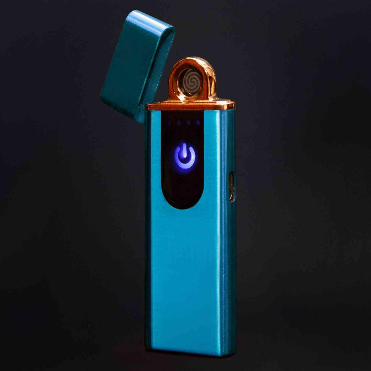 USB Зажигалка Lighter сенсорная с каймой Синяя полуокруглый дисплей - фото 2 - id-p110385445