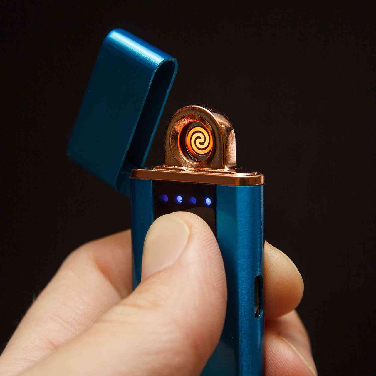 USB Зажигалка Lighter сенсорная с каймой Синяя полуокруглый дисплей - фото 3 - id-p110385445