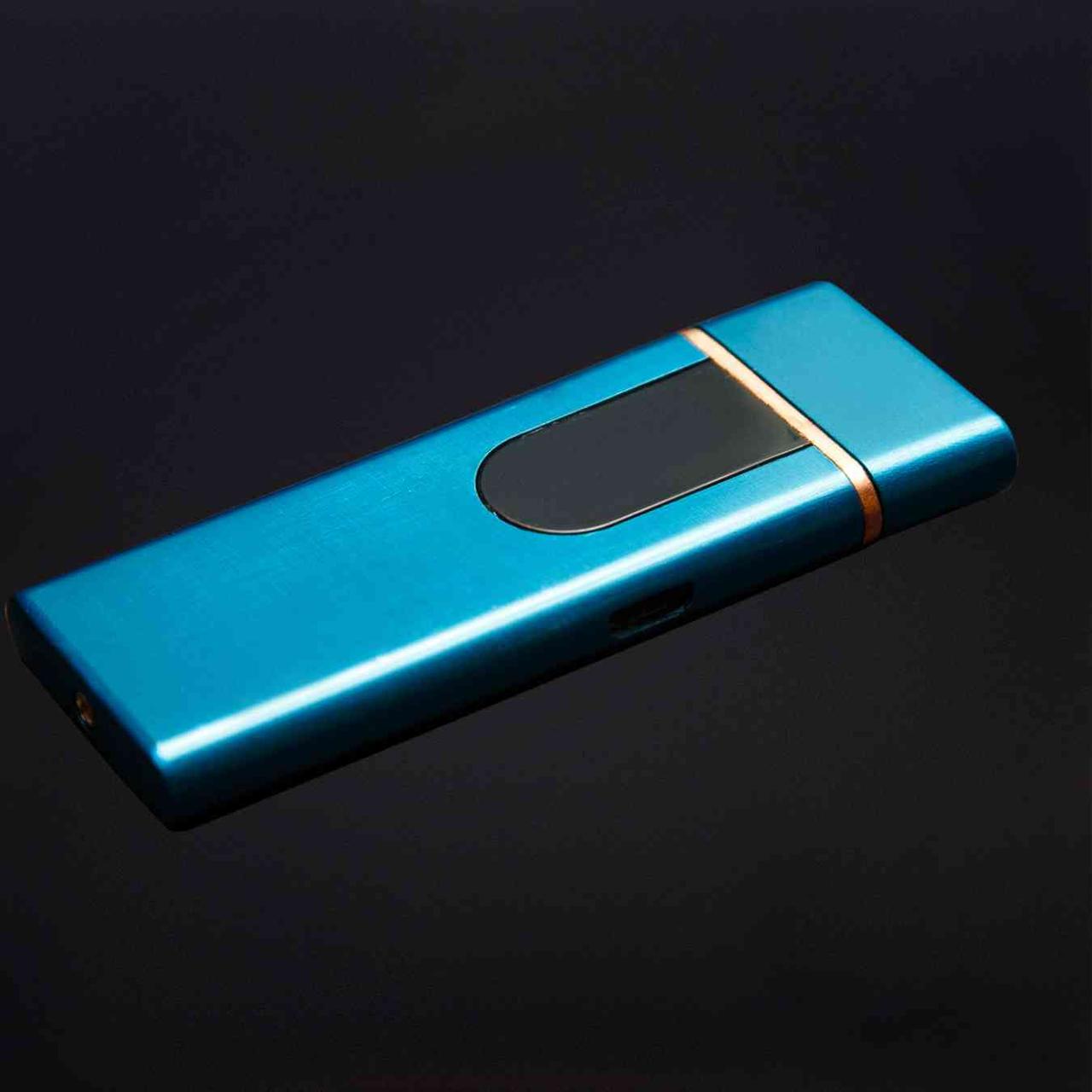 USB Зажигалка Lighter сенсорная с каймой Синяя полуокруглый дисплей - фото 6 - id-p110385445