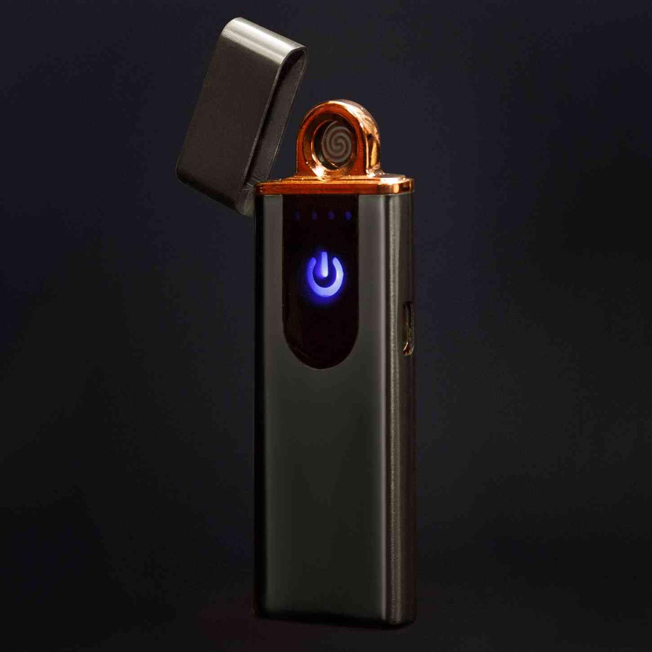 USB Зажигалка Lighter сенсорная с каймой Черная полуокруглый дисплей - фото 2 - id-p110385480