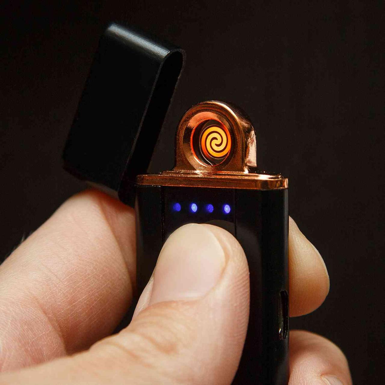 USB Зажигалка Lighter сенсорная с каймой Черная полуокруглый дисплей - фото 3 - id-p110385480