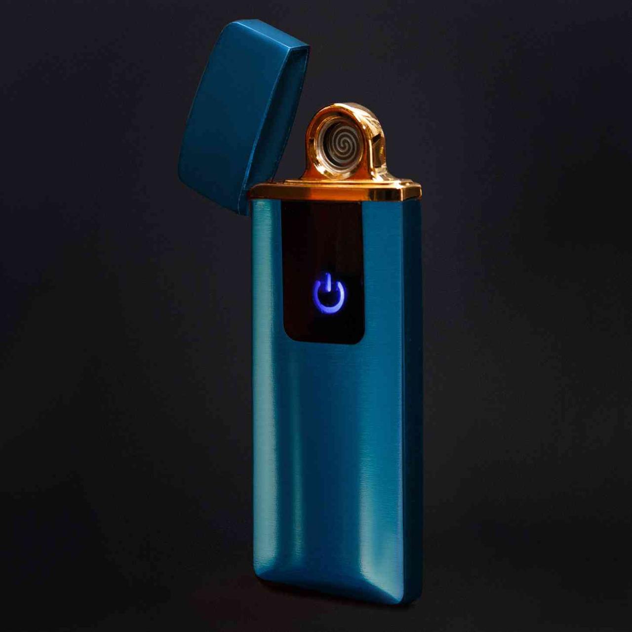USB зажигалка сенсорная Синяя прямоугольный дисплей - фото 2 - id-p110489112