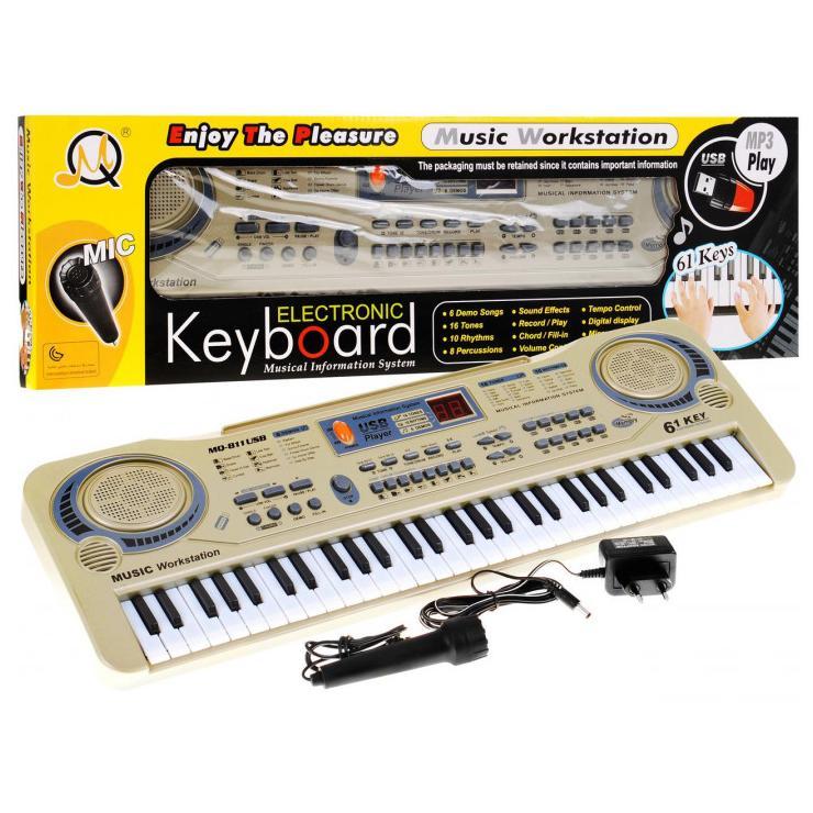 Детский синтезатор пианино MQ811 USB, 61 клав., микрофон, MP3, работает от сети( адаптер не входит в комплект) - фото 1 - id-p73754853