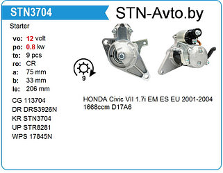 Стартер STN3704 HONDA Civic