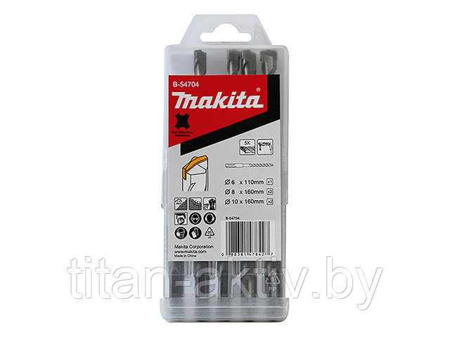 Набор буров SDS-Plus CENTERING TIP MAKITA 5 шт (6x110 1шт, 8x160 2шт,10x160 2шт) - фото 1 - id-p110612101