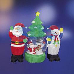 3D фигура надувная Дед Мороз и Снеговик, диаметр шара 120 см, общий размер 210 см, с подсветкой, компрессор с