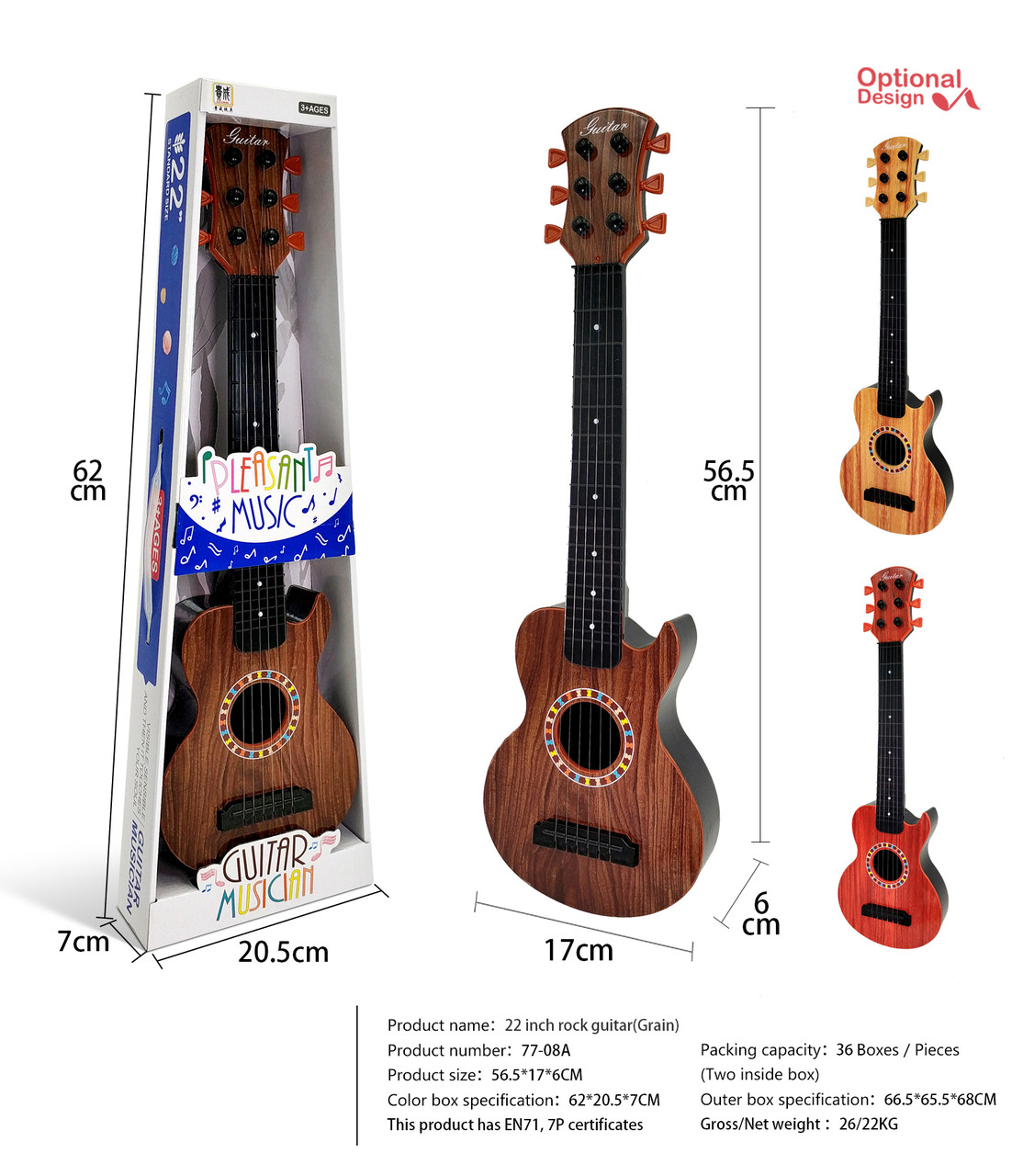 Игрушка детская гитара 6-ти струнная, арт. 77-08A (56 см) - фото 2 - id-p110660438