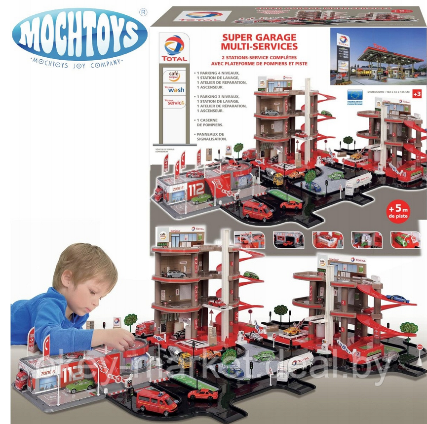 Детский игровой набор Большая Парковка Гараж с вертолетной площадкой Mochtoys 11049 - фото 1 - id-p110664858