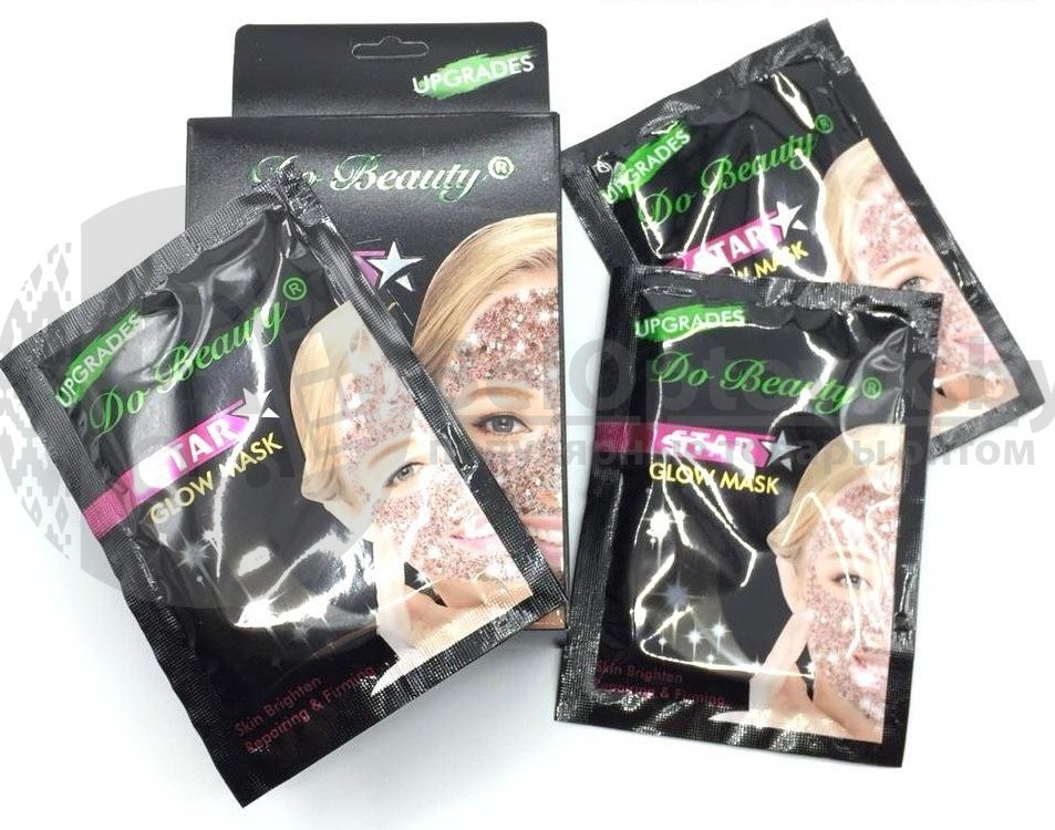 Маска для лица Do beauty Star glow mask, упаковка 10 масок по 18 гр. С черным глиттером (глубокое очищение и - фото 2 - id-p110684506