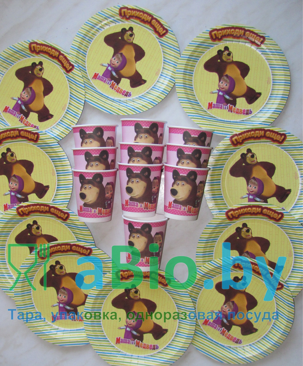 Набор детской праздничной посуды "Обед Маши" 20 предметов из высококачественного картона - фото 1 - id-p6260705