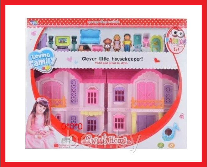 3942 Домик для кукол, Кукольный дом с мебелью и фигурками, аксессуары, свет