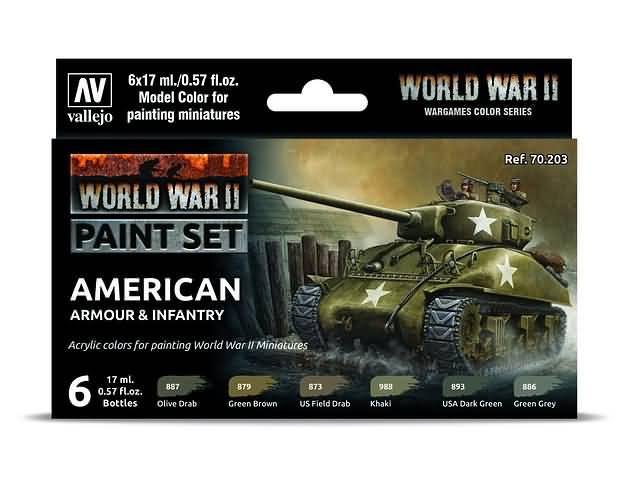 Набор акриловых красок для сборных моделей WWII AMERICAN ARMOUR, 6х17мл, Vallejo - фото 1 - id-p110711962