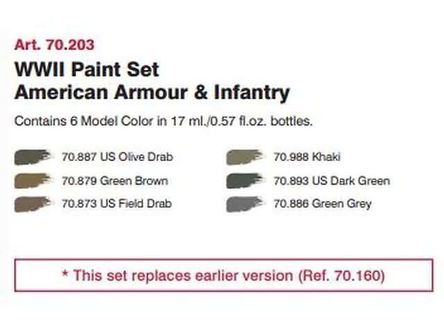Набор акриловых красок для сборных моделей WWII AMERICAN ARMOUR, 6х17мл, Vallejo - фото 2 - id-p110711962
