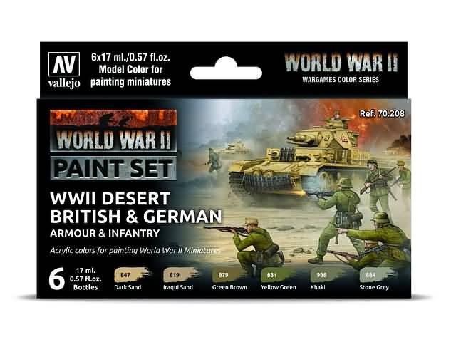 Набор акриловых красок для сборных моделей WWII DESERT BRITISH & GERMAN, 6х17мл, Vallejo