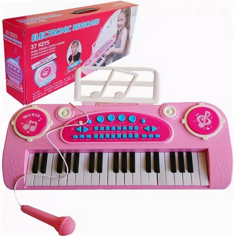 Синтезатор детский, арт. 328-03B (розовый), 37 клавиш, от бат. 4хАА - фото 1 - id-p110729513
