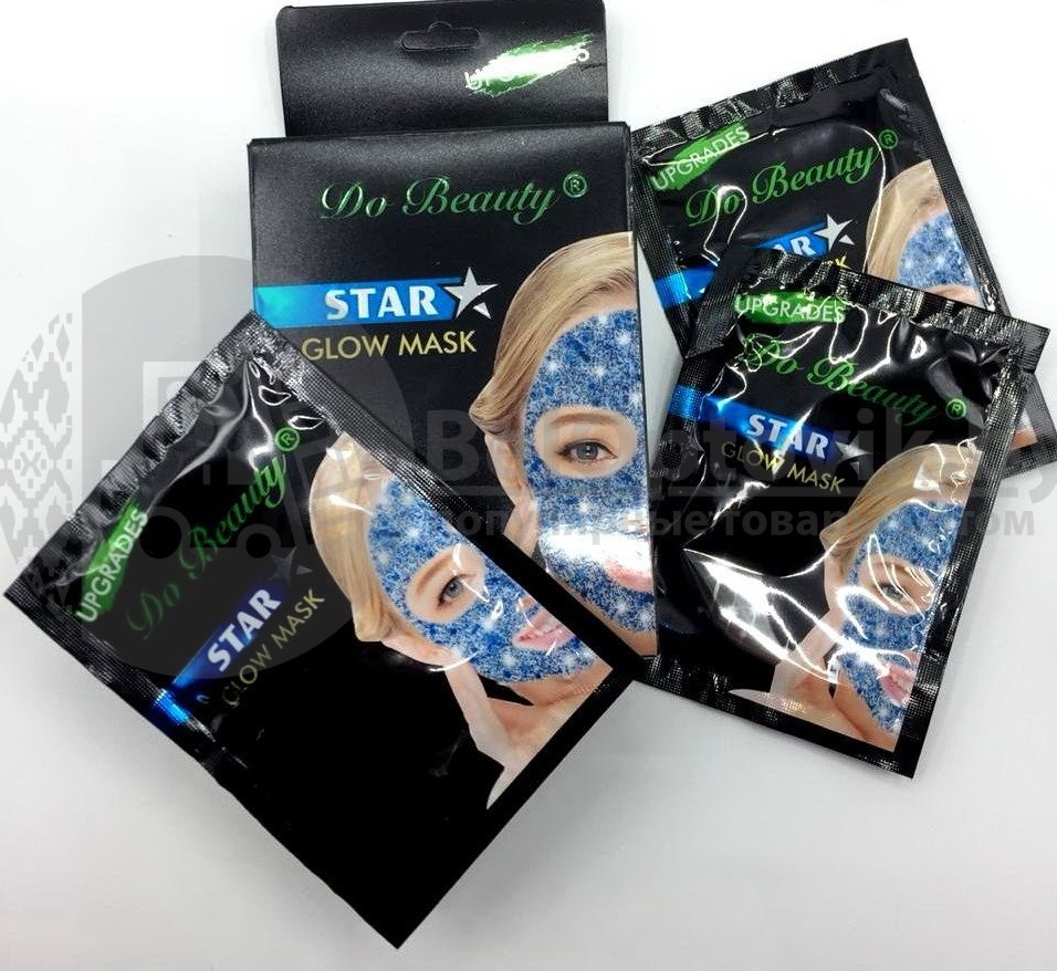Маска для лица Do beauty Star glow mask, упаковка 10 масок по 18 гр. С синим глиттером (снимает воспаления и - фото 3 - id-p110774872