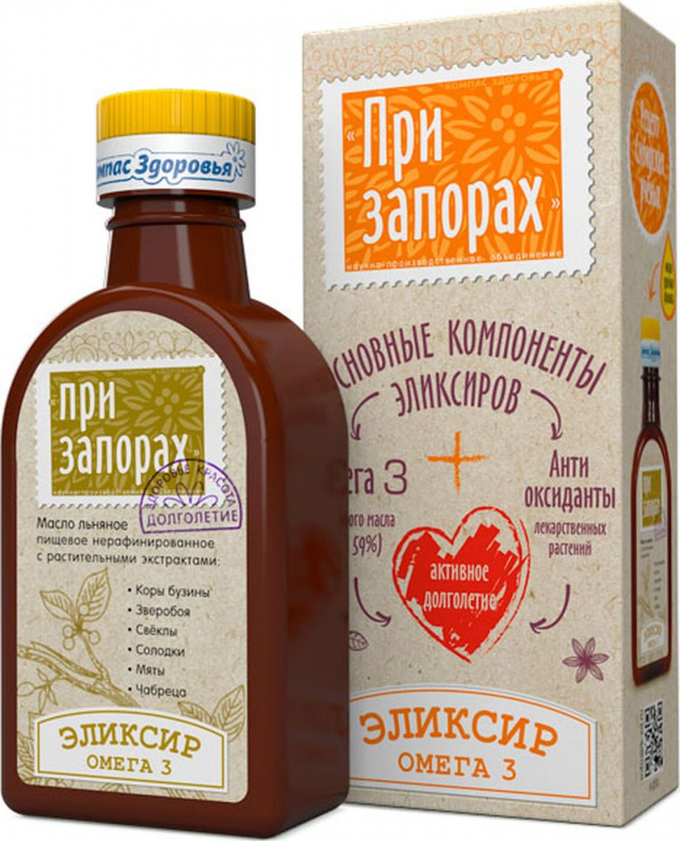 Масло льняное с растительными экстрактами При Запорах, Компас Здоровья, 200 мл