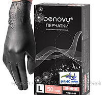 Перчатки BENOVY виниловые, неопудренные, черные 100 шт/уп. 4,5г. р-р: S, M, L