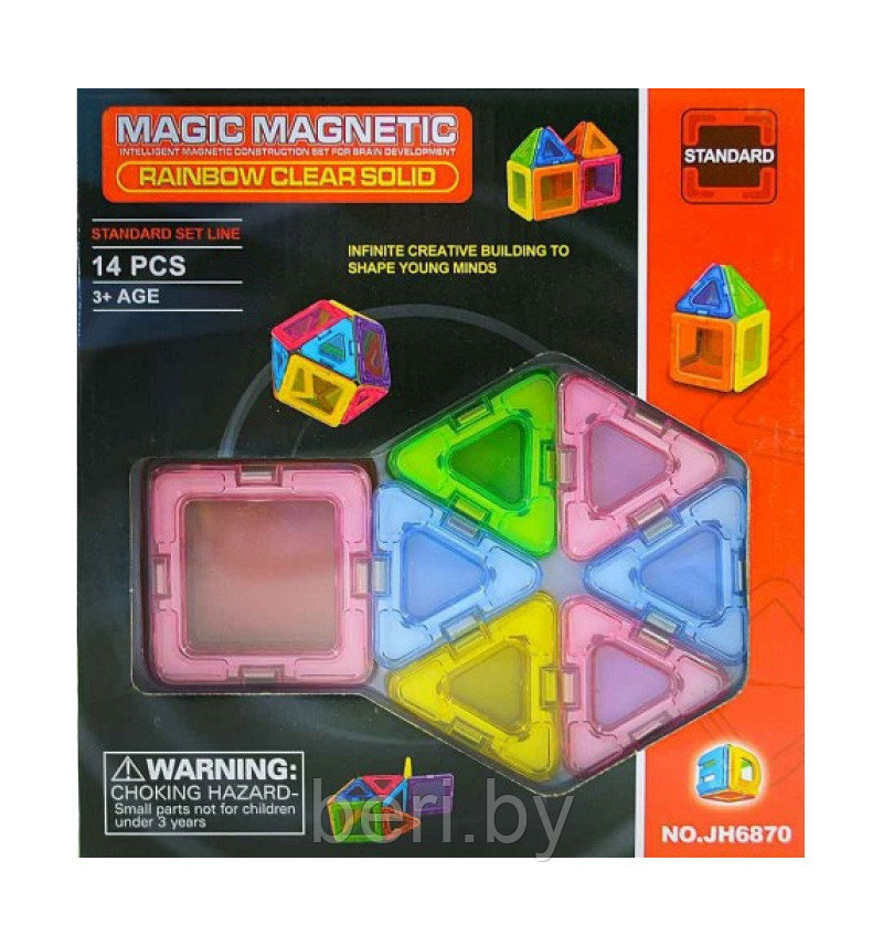 JH6870 Магнитный конструктор, Magic Magnetic Standard, разные цвета, 14 деталей - фото 2 - id-p110924815