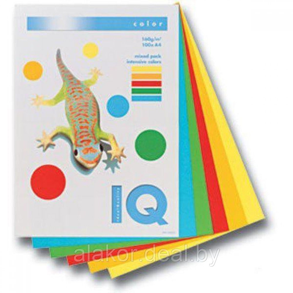 Бумага цветная "IQ Color", А4, 80 г/м2, 250л., интенсив, микс 5 цветов - фото 1 - id-p110925586
