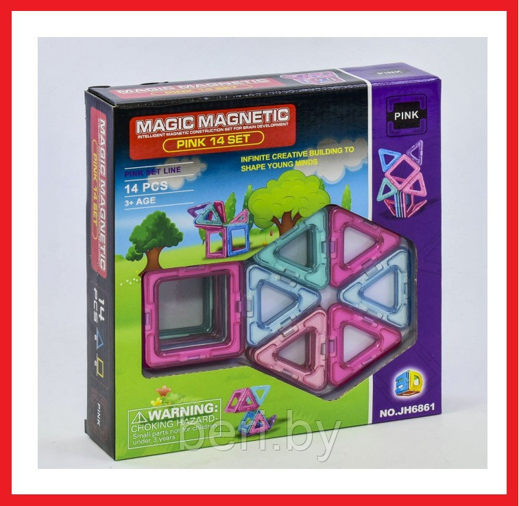 JH6861 Магнитный конструктор, Magic Magnetic, 14 деталей, 8 треугольников, 6 квадратов - фото 1 - id-p110926350