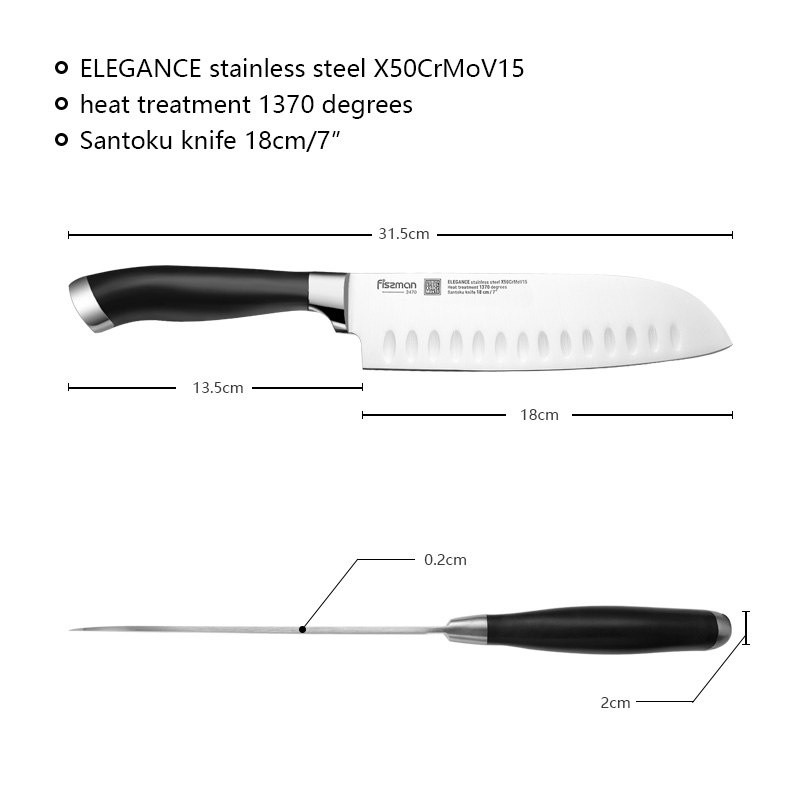 2470 FISSMAN Сантоку нож ELEGANCE 18 см (X50CrMoV15 сталь) - фото 2 - id-p97160159
