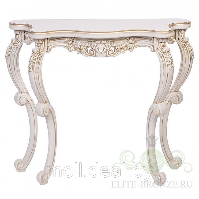 Консольный стол "Версаль 2" 910 х 805 х 320 с ручкой кольцоцвет "Слоновая кость с золотой патиной" - фото 1 - id-p110681752
