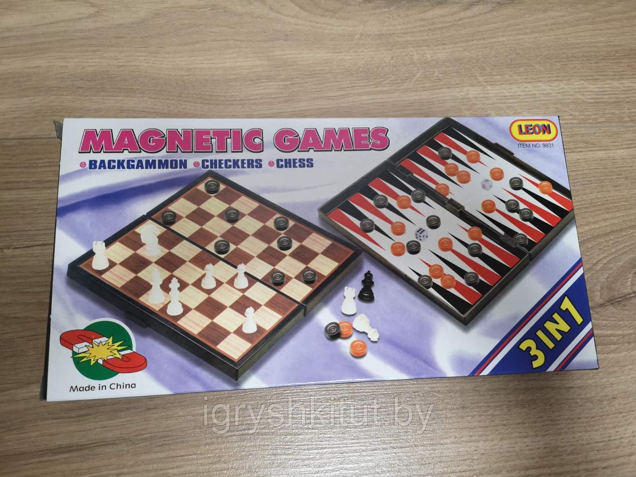 Настольная игра 3 В 1 ШАХМАТЫ, ШАШКИ, НАРДЫ (магнитное поле), арт.9831