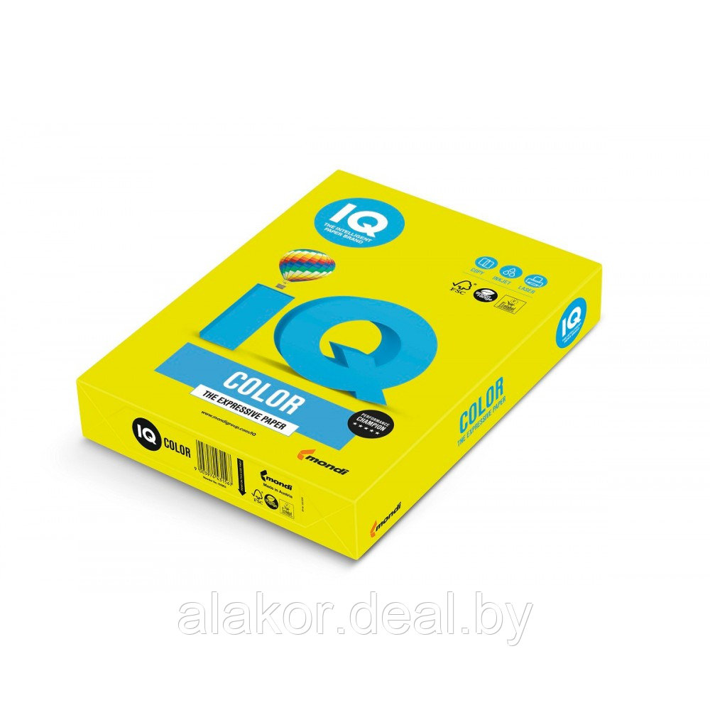 Бумага цветная "IQ Color", А4, 80 г/м2, 500л., неон, желтый неон - фото 1 - id-p111006135