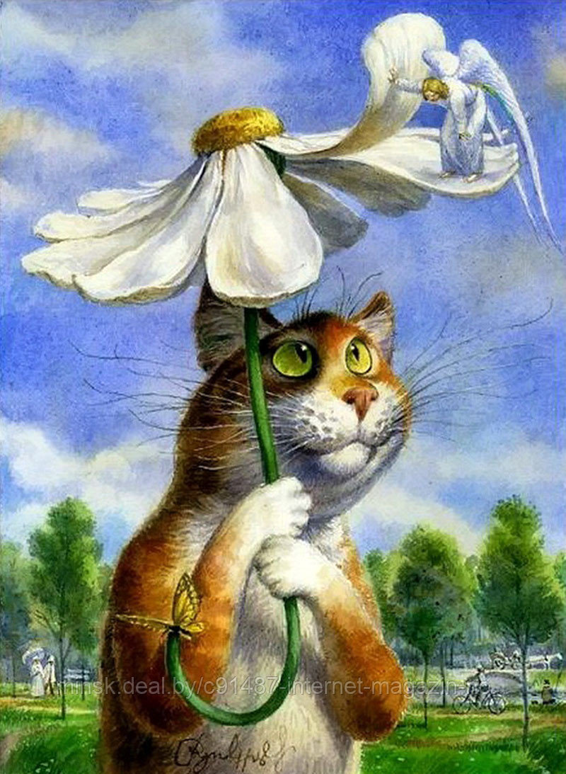 Рисование по номерам "Кот с ромашкой" картина - фото 1 - id-p111006992