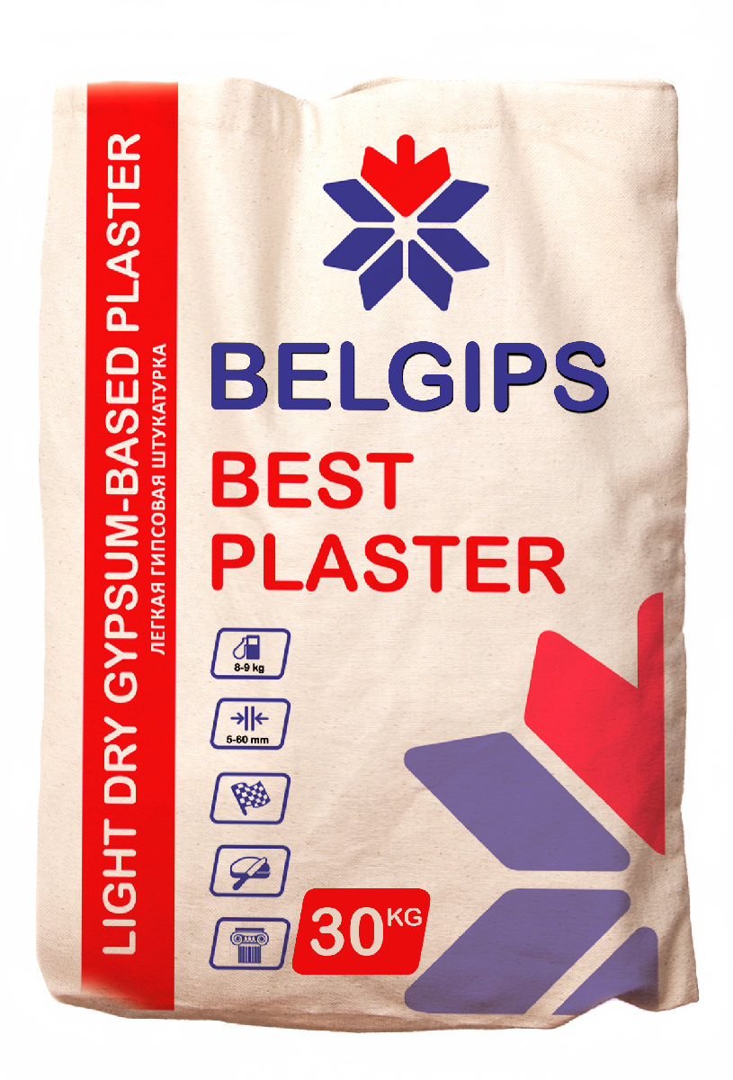 Штукатурка Белгипс Бест Пластер, 30 кг, гипсовая белая, BELGIPS BEST PLASTER