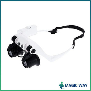 Лупа-очки налобная бинокулярная 10x15x20x25x с подсветкой (2 LED) Watch Repair Magnifier Upgraded Version