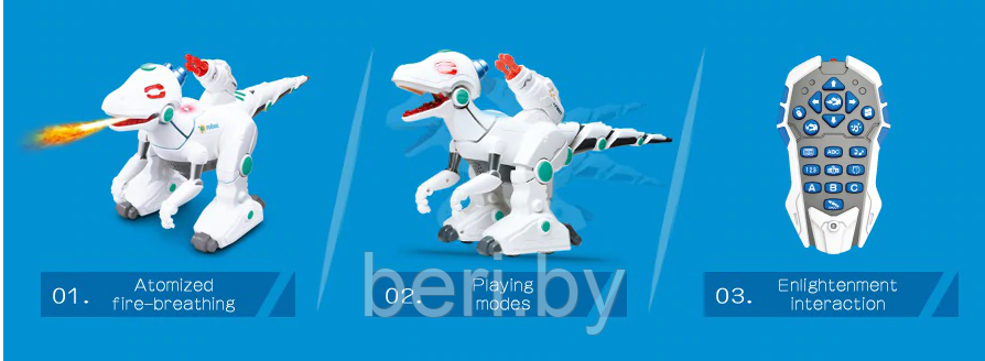 G22405 Динозавр на радиоуправлении, робот-динозавр, интерактивный, стреляет, свет+звук, 22 см - фото 3 - id-p111063032