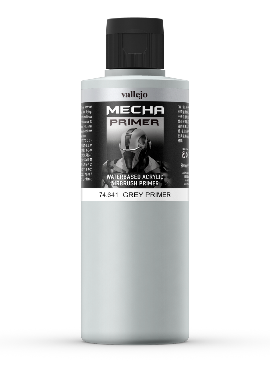 Грунт Mecha Primer акриловый полиуретановый, серый (Grey), 200 мл, Vallejo