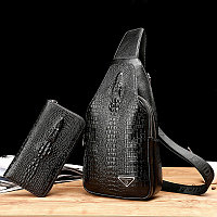 Набор Мужская сумка Аллигатор + Мужское портмоне Wild Alligator  (Набор для настоящих мужчин) Черный