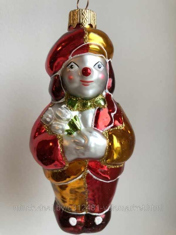 Стеклянная игрушка на елку "КЛОУН" в красной шляпке 12,5 см - фото 1 - id-p111092485
