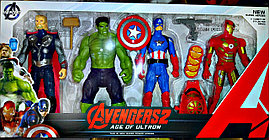 Игровой набор Мстителей 4 героя(Тор, Халк, Капитан Америка, Железный Человек) + щит капитана америка